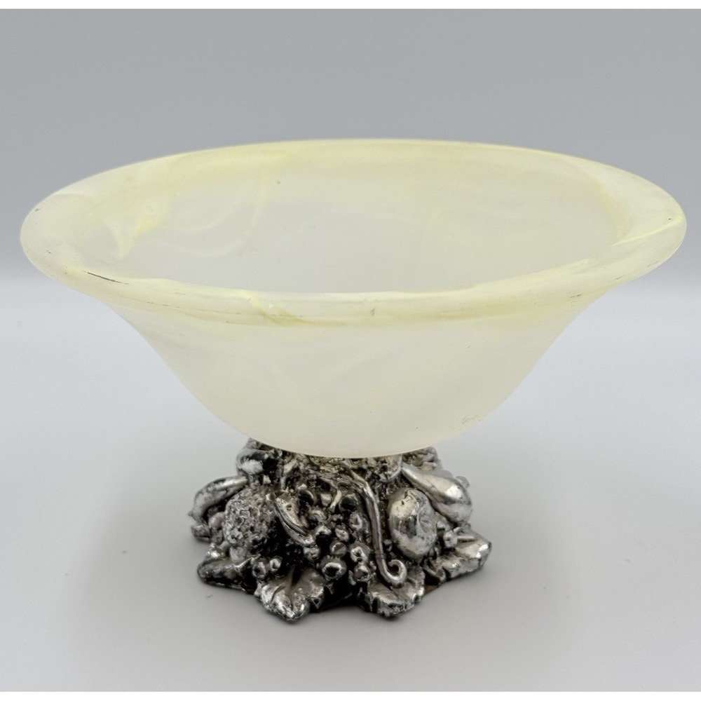 Vintage‎ Murano Art Glass Bowl Silver Tone Base Italy Label 6"